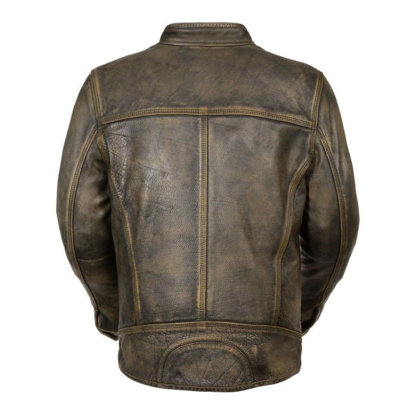 Distressed Wax Men's Biker Vintage Style Cafe Racer Motorcycle Leather Jacket