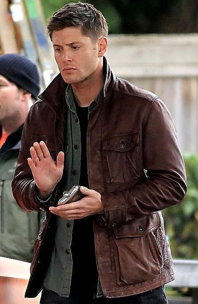 Men's Supernatural Season 7 Real/Genuine Leather Jacket/Coat in Brown