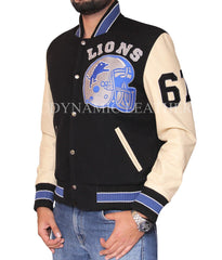 Shop Beverly Hills Cop Axel Foley Detroit Lions Jacket, Male / Real Leather Sleeves / Small