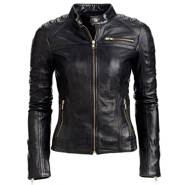 Women's Black Slim Fit Biker Style Real Leather Jacket