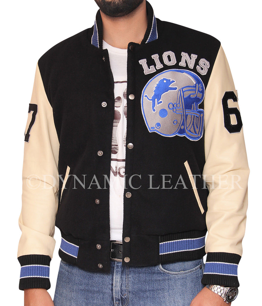 Mens Eddie Murphy Detroit Lions Beverly Hills Cop Axel Foley Letterman  Varsity Leather Jacket