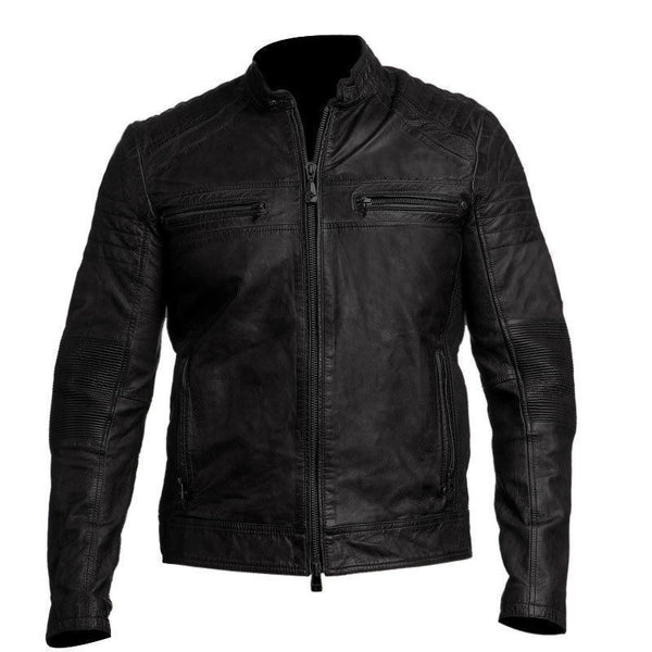 Mens Biker Vintage Motorcycle Distressed Black Leather Jacket