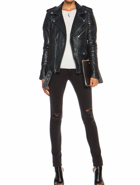 Women Leather Jacket Black Slim Fit Biker Motorcycle lambskin Size S M L XL XXL