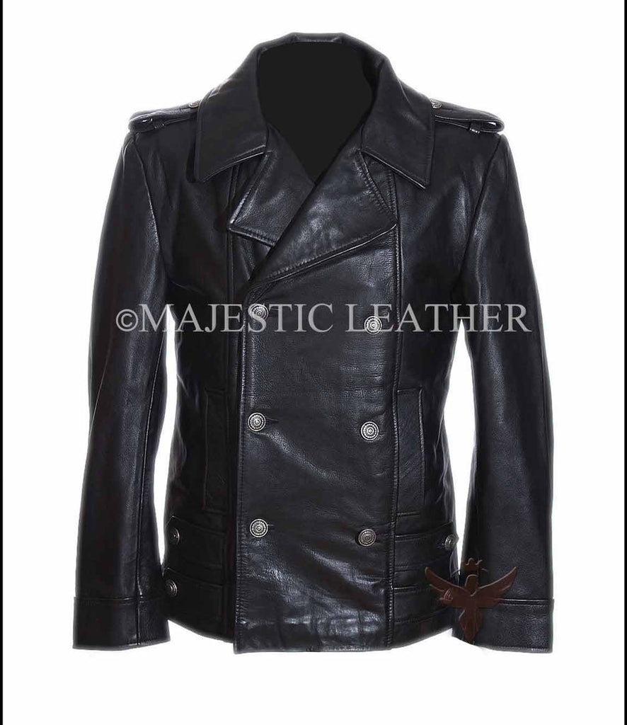 Men's German Black Naval Military Analine Cowhide Real Leather Jacket/Coat
