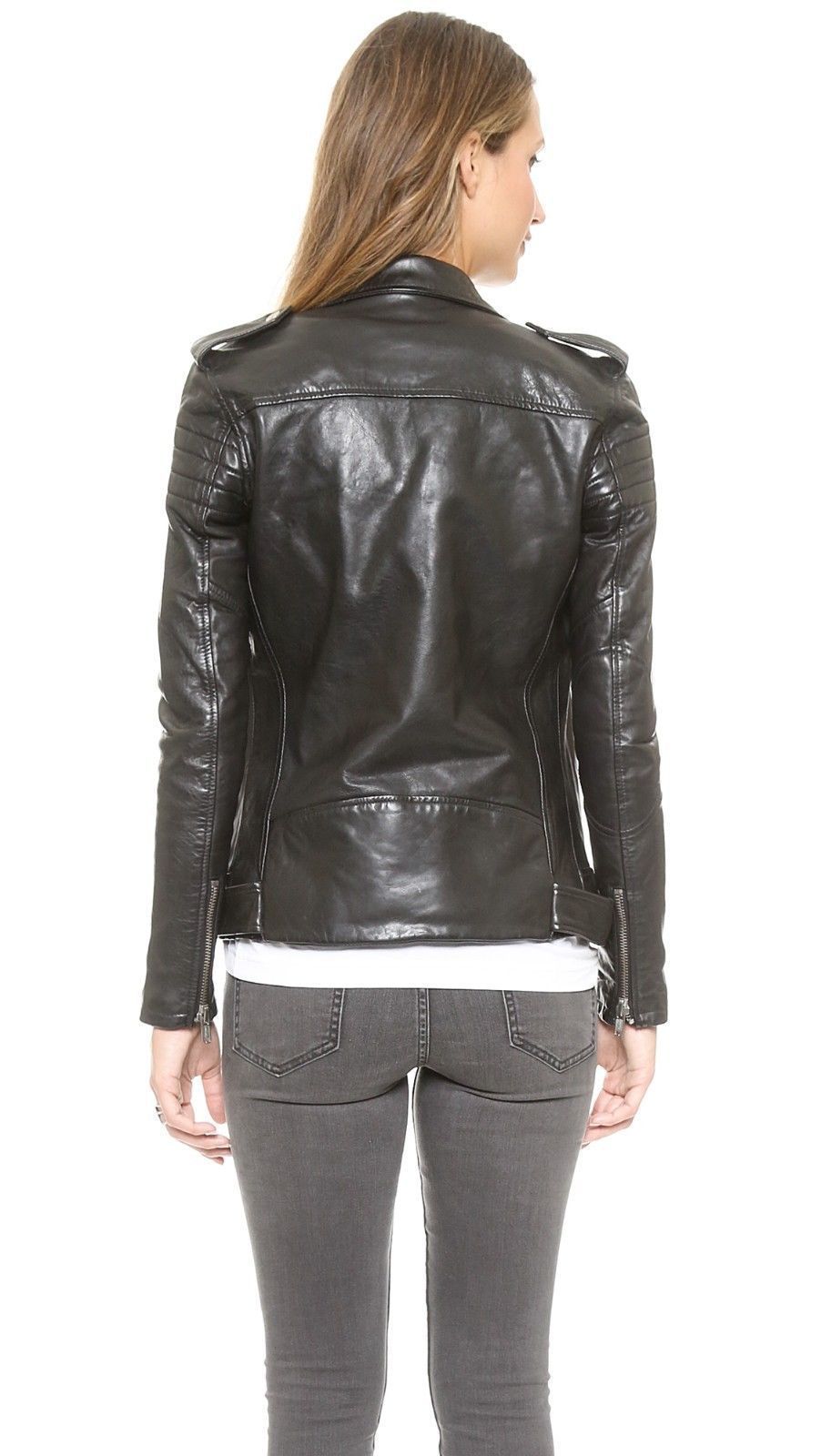 Black Women's Slim Fit Biker Style Real Leather Jacket High Quality