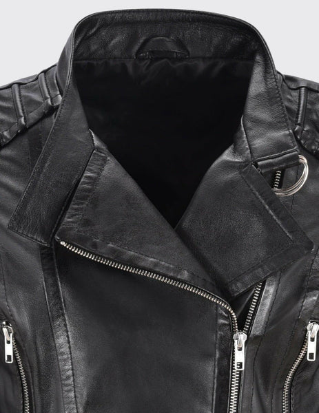 Women's Genuine Lambskin Leather Jacket Motorcycle Real Slim fit Biker Jacket