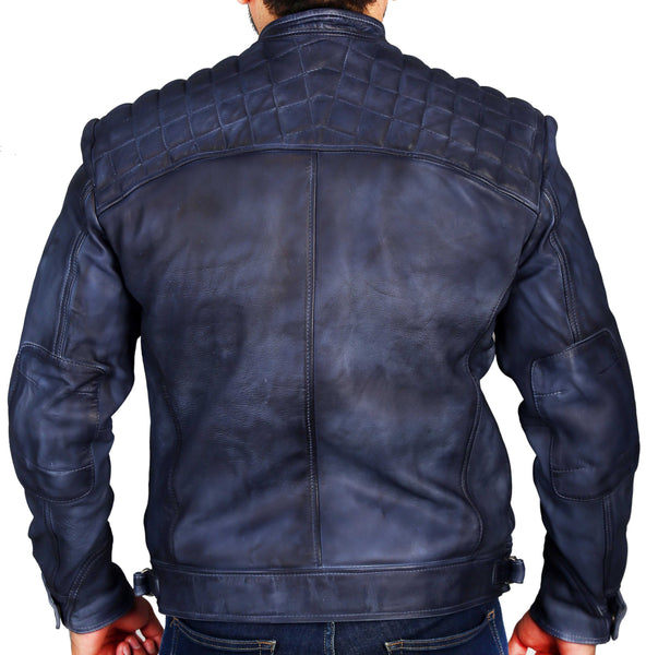Men's Elite Herran Biker Motorcycle Distressed Black Leather Jacket