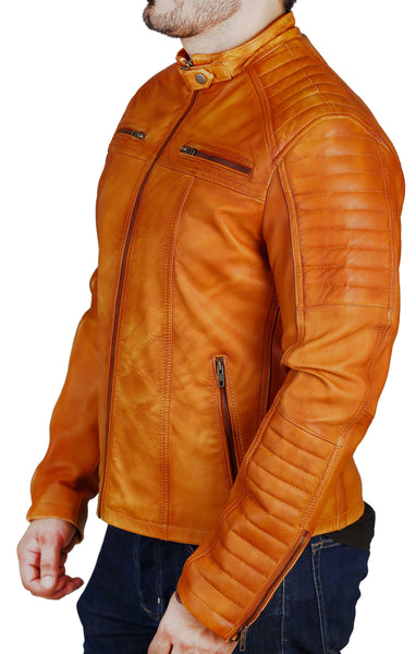 Men's Elite Herran Biker Motorcycle Distressed Golden Brown Leather Jacket