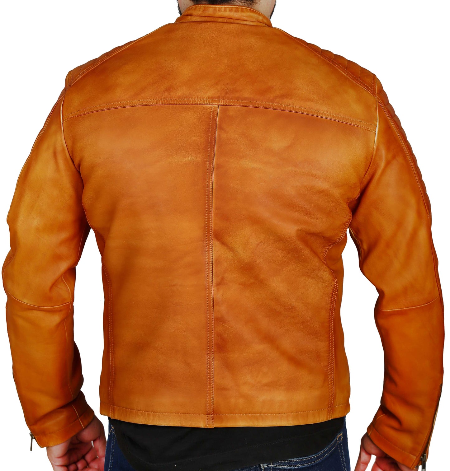 Men's Elite Herran Biker Motorcycle Distressed Golden Brown Leather Jacket