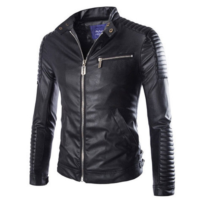 European Style Fashion Winter Zipper Motorcycle Leather Jacket Men Outwear Casual Slim Solid PU Men's Jacket Coat 3 Colors M-XXL