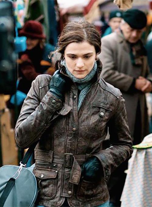 WOMENS DISTRESSED BROWN RACHEL WEISZ THE WHISTLEBLOWER LEATHER MID LENGTH JACKET
